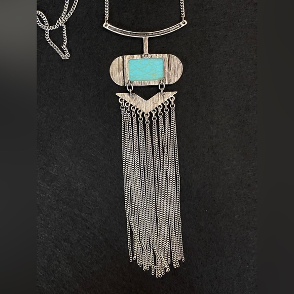 Faux Turquoise Tassel Necklace - Picture 3 of 6